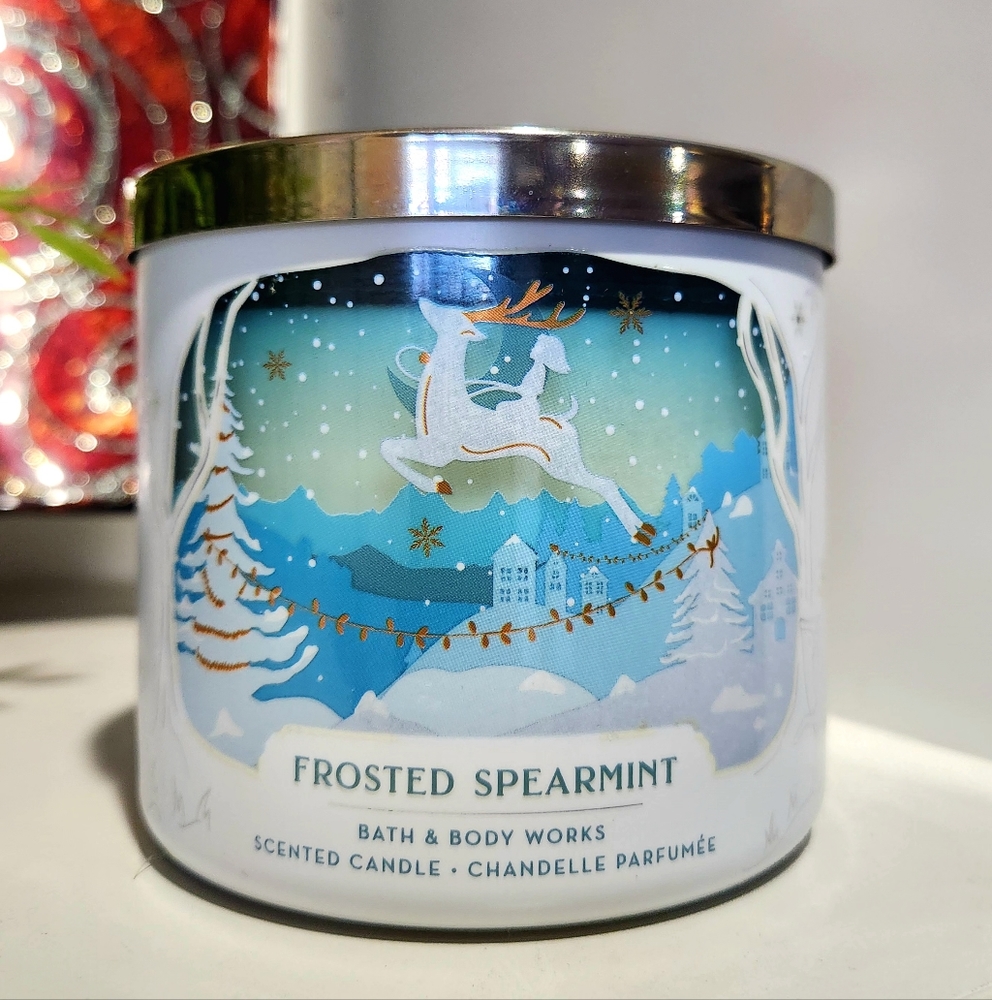 Frosted Spearmint   3 Wick Candle by Bath and Body Works RARE DISCONTINUED
